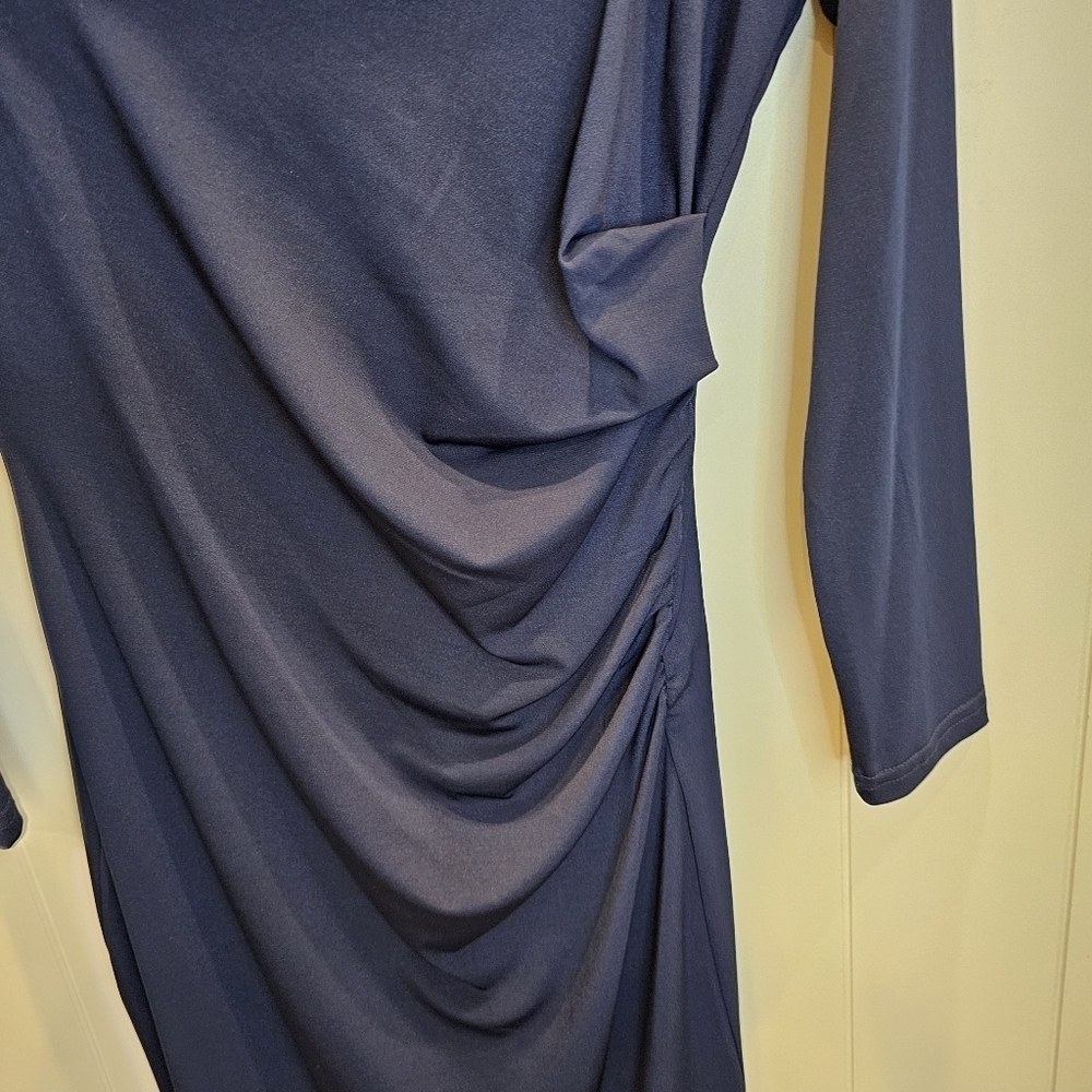 Sam Edelman Off the Shoulder Long Sleeve Midi Body-Con Dress Women's Size 6 Navy - Picture 11 of 13